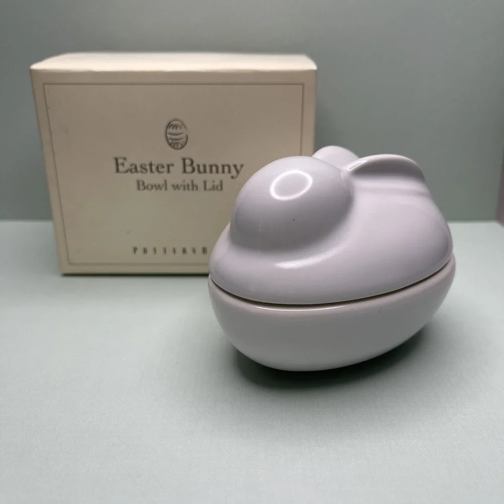 Pottery Barn Bunny Rabbit Bowl Candy‎ Dish Lid White Trinket Box Spring Easter